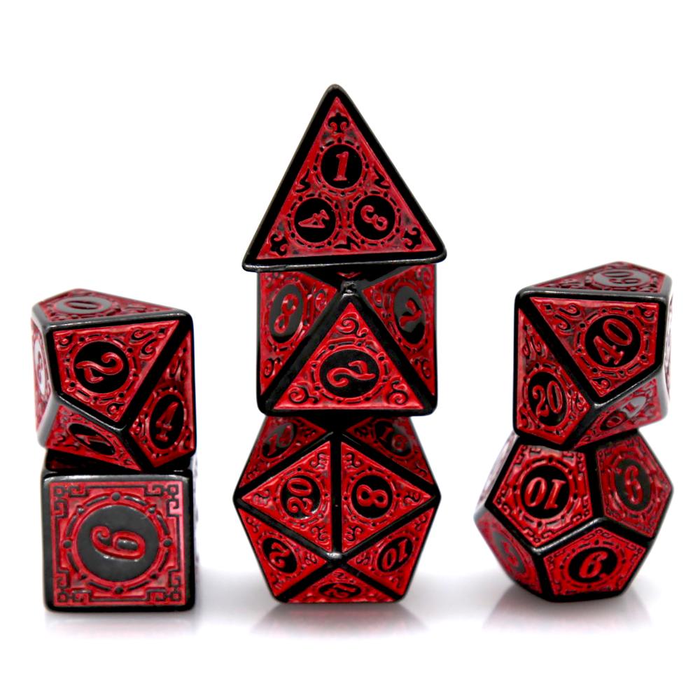 Board Game Dnd - 7Pcs Black Red Acrylic Polyhedral Dice