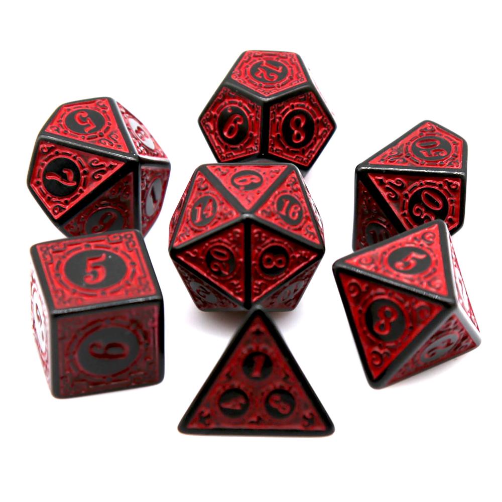 7Pcs Black Red Acrylic Polyhed - Board Game Dnd ulasan dan harga